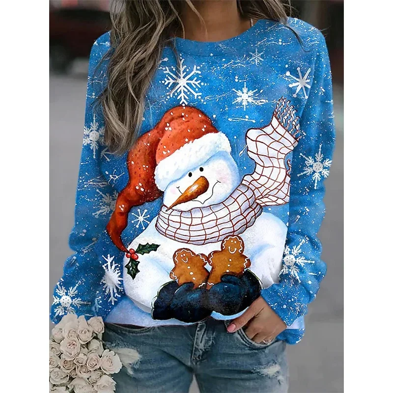 Christmas Sweatshirt Snowman 3D Printed Sweatshirt Women Long Sleeve Y2k Christmas Top Streetwear Pullover Women Clothing