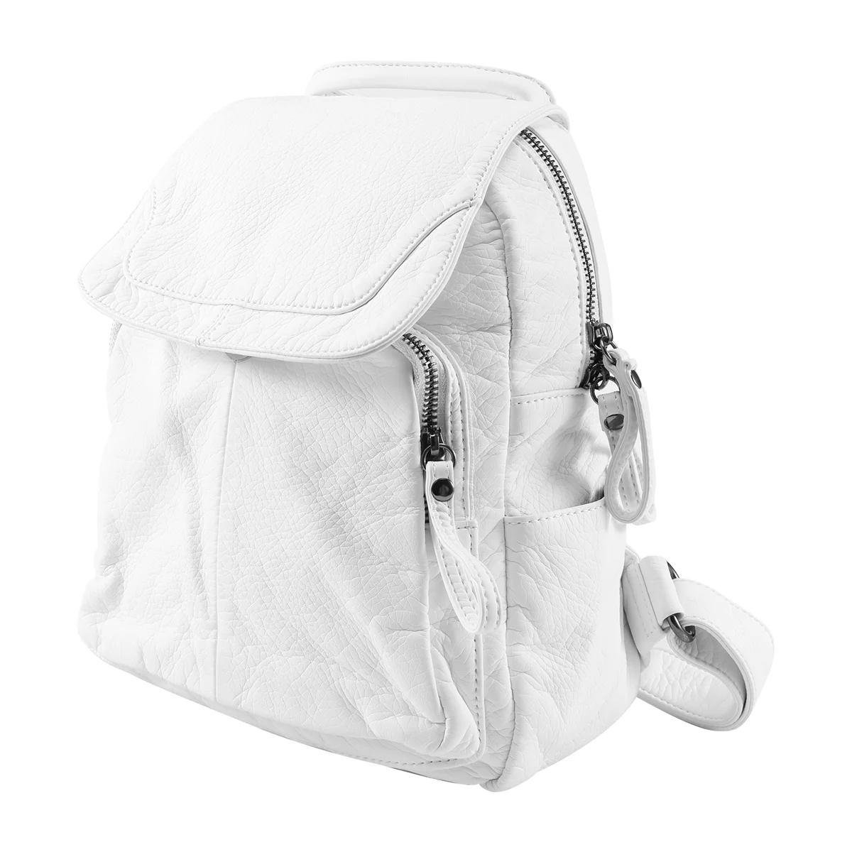 Women\'s Soft Leather Casual School Bag Washed Leather Backpack Girl Travel Small School Bag-White