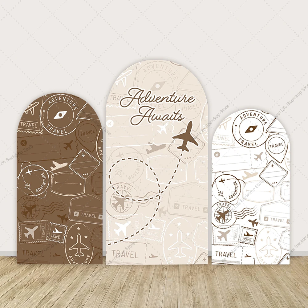 مغامرة تنتظر قوس خلفية غطاء طوابع الطائرة ديكور خريطة العالم السفر تحت عنوان استحمام الطفل عيد ميلاد قوس الخلفية #1