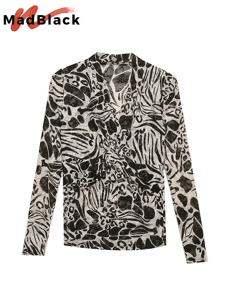 MadBlack Spring Mesh magliette abbigliamento europeo Cross-over manica lunga Streetwear Bottoming Tees T33105Z