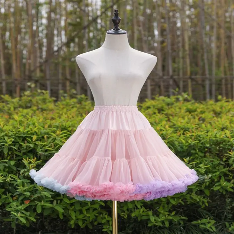Womens Elastic Waist Puffy Tulle Petticoat Rainbow Cloud Short Tutu Skirt Princess Ballet Dance Pettiskirts Lolita Cosplay image 2