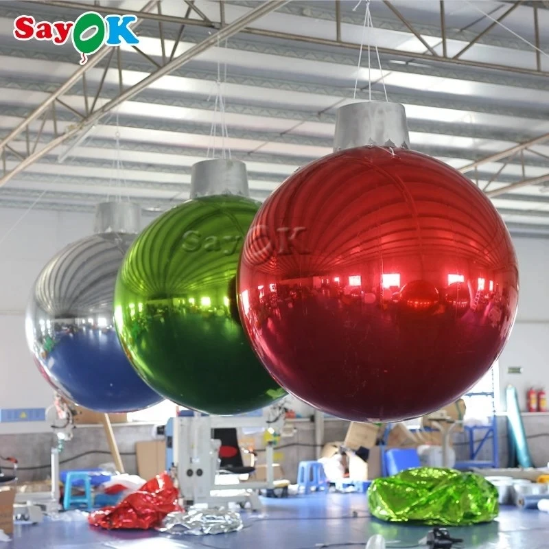 SAYOK Inflatable Reflective Ball with Cap Large Polished Mirrored Spheres Ball for Christmas Home Garden Party Clubs Decoration