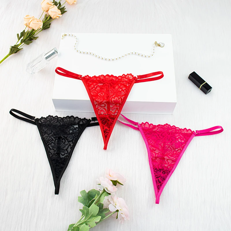 

2024 Sexy Underwear Lace 3-Piece Set with Perspective Sexy Low Waist Strap and One Thread T-Shaped Underwear