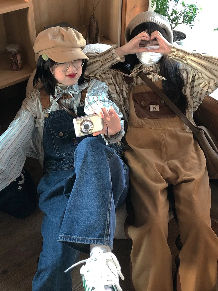 Salopette en Denim Double face pour femmes, vêtements d'été Vintage, petite taille, étudiante, mignon, décontracté, couleur droite, Blosie, tendance