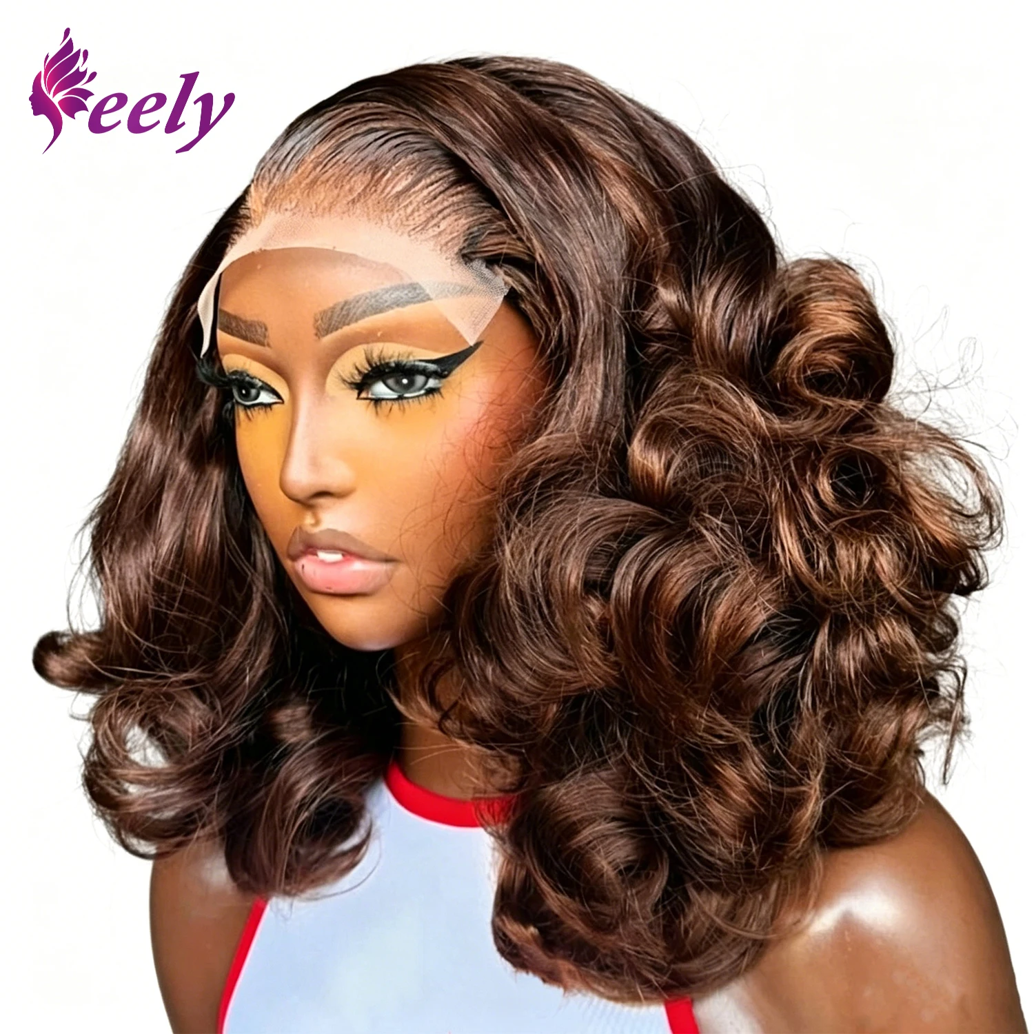 

#4 Chocolate Brown Human Hair Bob Wigs 13x4 HD Transparent Lace Front Wig Body Wave Short Bob Wig Human Hair Wavy Brown Color