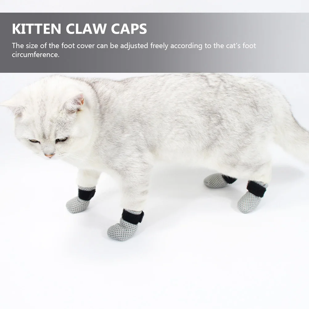 

4Pcs Kitten Boots Soft Adjustable Cat Paw Socks Non Slip Cat Claw Caps for Bath Time and Home Protection Shoes for Cats