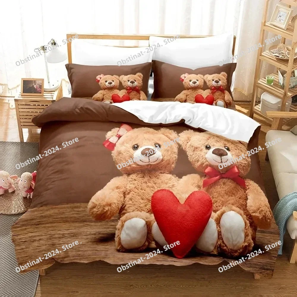 

3D Print Teddy Bear Bedding Set Duvet Cover Bed Set Quilt Cover Pillowcase Comforter king Queen Size Boys Adult Bedding Set