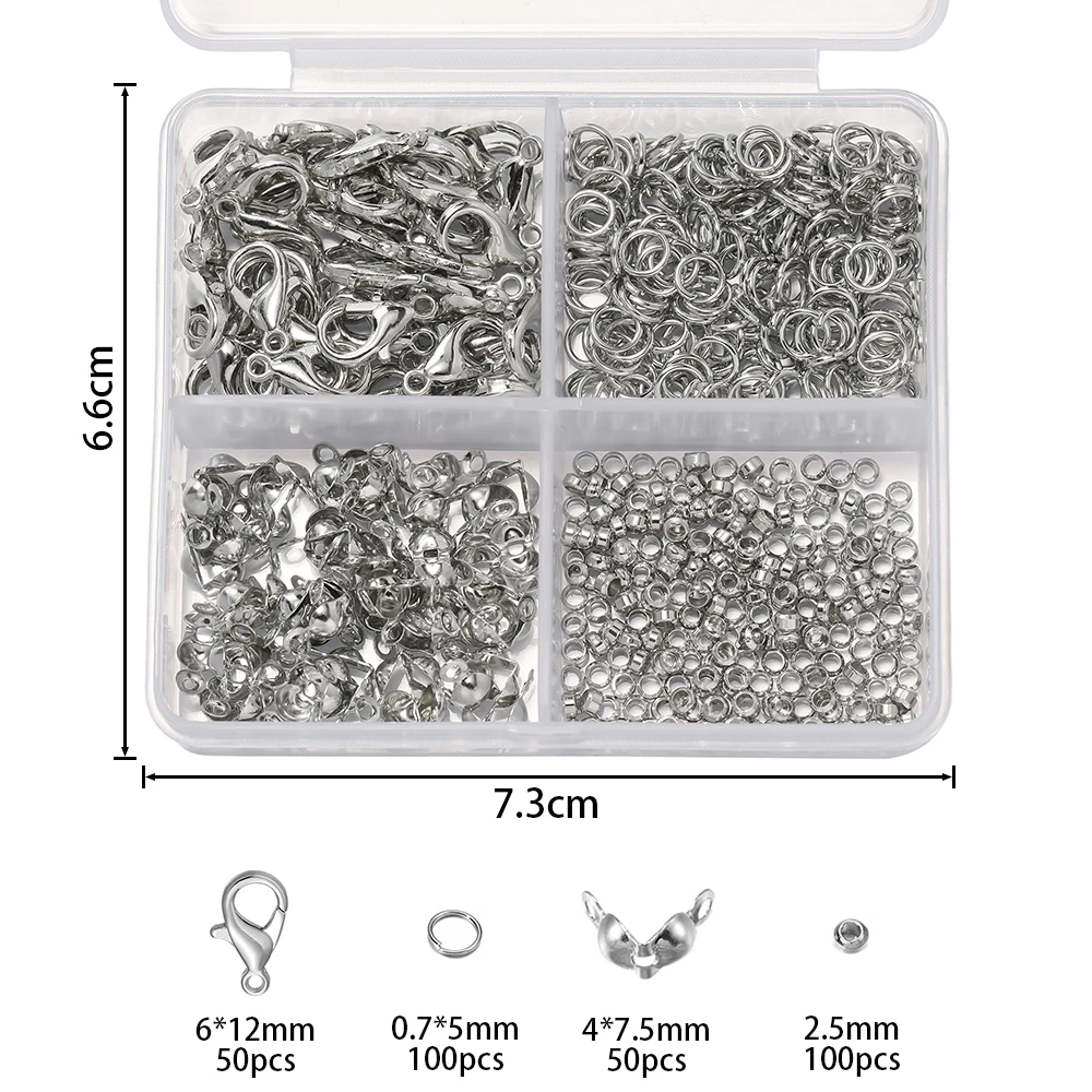 1 Set 300-teiliges Schmuckherstellungs-Zubehör-Set mit Biegeringen, Karabinerverschlüssen, Endperlen und Verbindungsstücken für DIY-Halsketten und Armbänder.