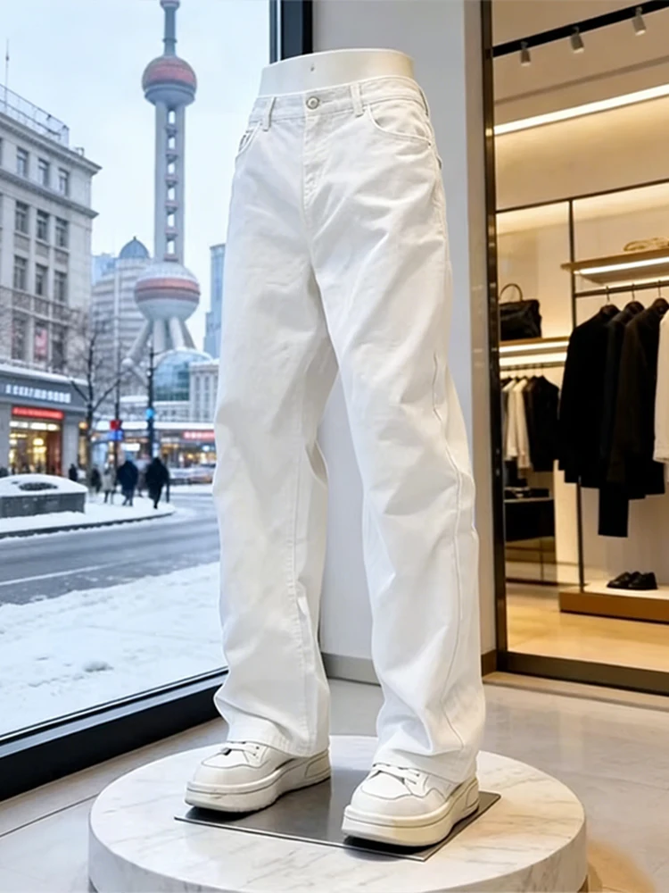 

Белые мужские джинсы прямого кроя CleanFit в американском ретро-стиле, удлиненные, модные, универсальные, рабочие, слегка расклешенные брюки