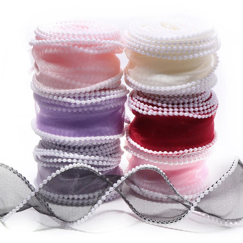 6CM Fishtail Yarn with Bead Edge Wavy Organza Ribbon For Gift Wrapping Flower Decoration DIY Bows Hair Material Accessories