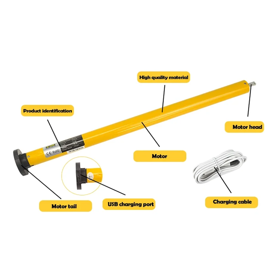 A-OK AM28 1.8/25 Rolling Tubular Motor,via RF433 Remote,Built-in Battery,for Rolling/Roman Curtain/Sun Blinds,Dia. 38mm Tube,USB