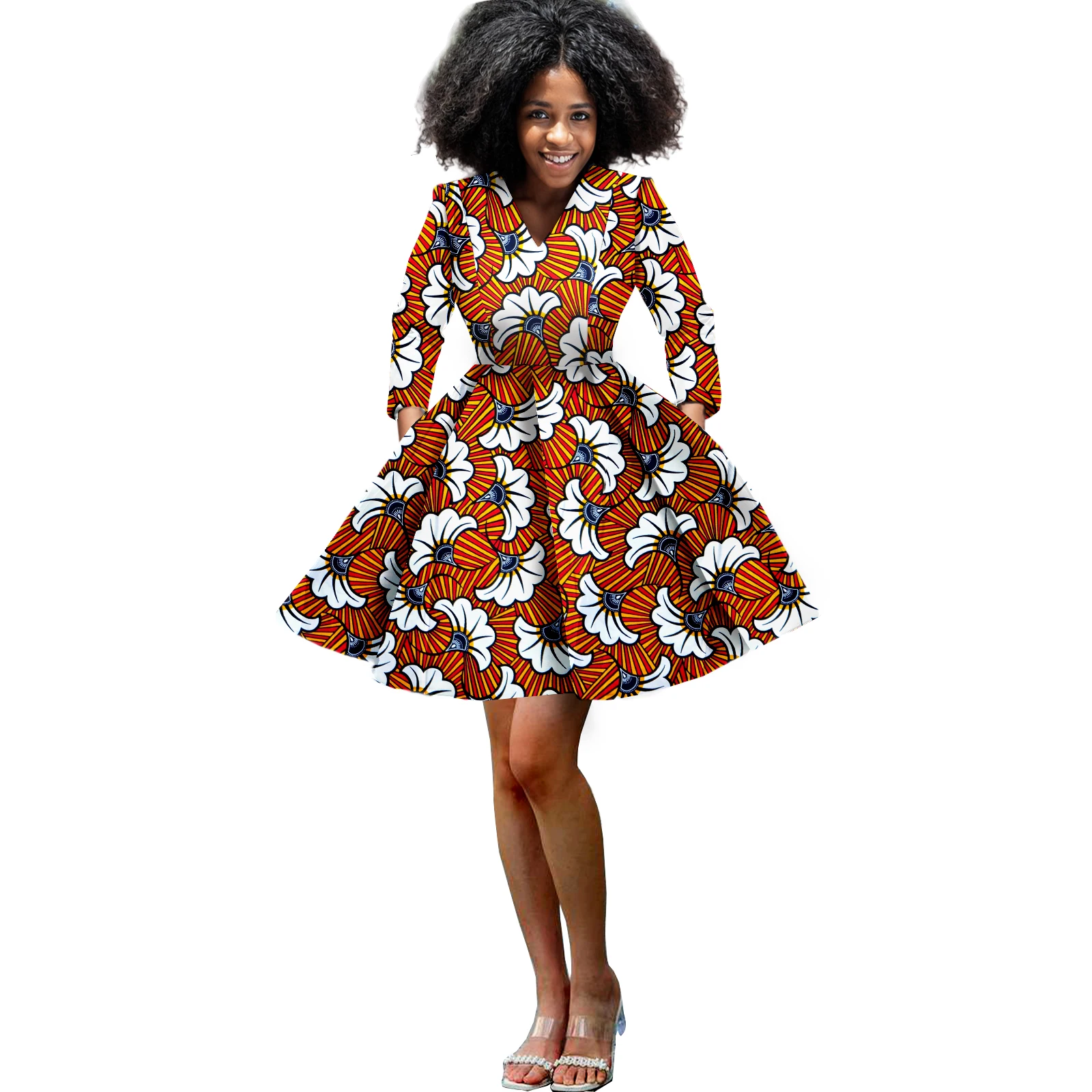 

African Print Dress for Women 100% Cotton Halter Dress Africa Tribal Clothes Elegant Dashiki for Wedding Party