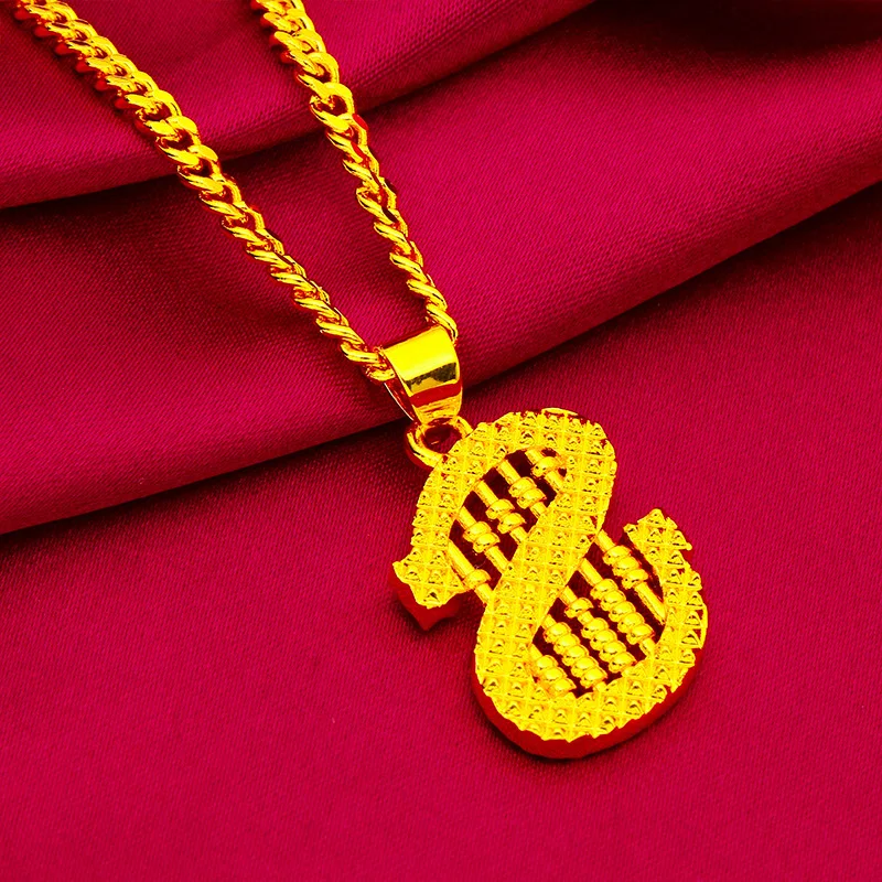 Versatile Daily Gold Neck Chain For Women 24K Gold AU999 All-match abacus pendant style fits office, dating and casual outfits