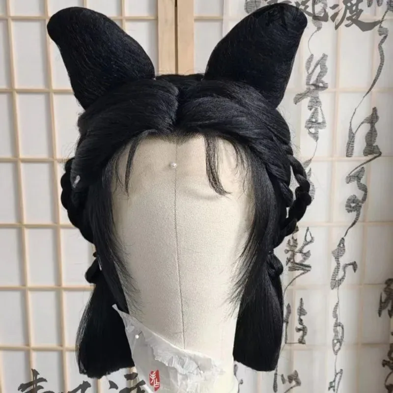 

NewStyled парик Hanfu с кошачьими ушками, накладные волосы, китайский традиционный парик для косплея, женские синтетические волосы, пушистый коровьи рог, шаровая голова2025