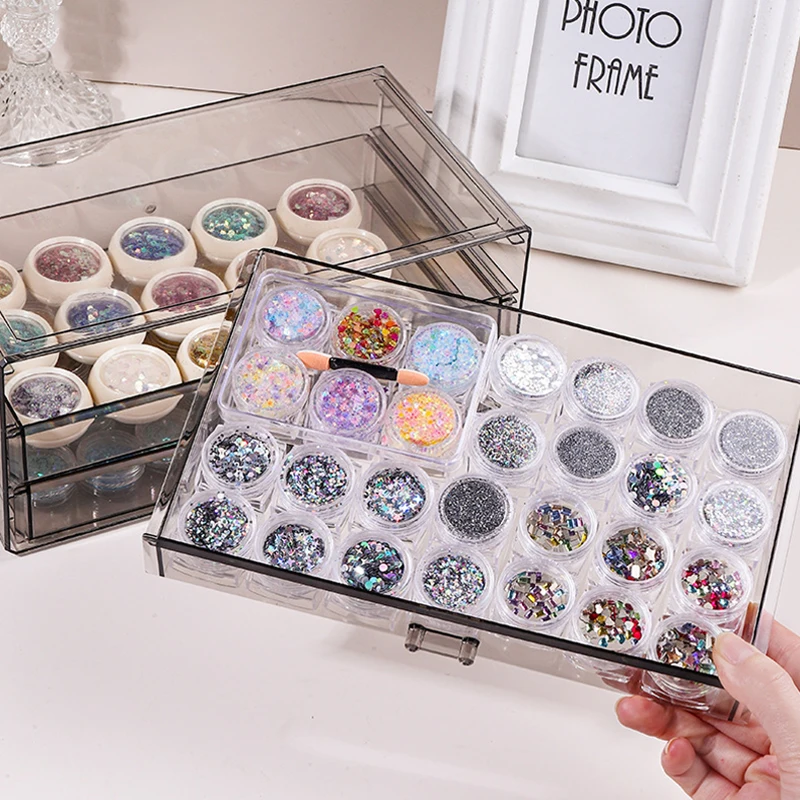 /YOV/Polish Adhesive Storage Box Jewelry Storage Box Divided Box Transparent Large Capacity Nail Salon Desktop Storage Box Nail
