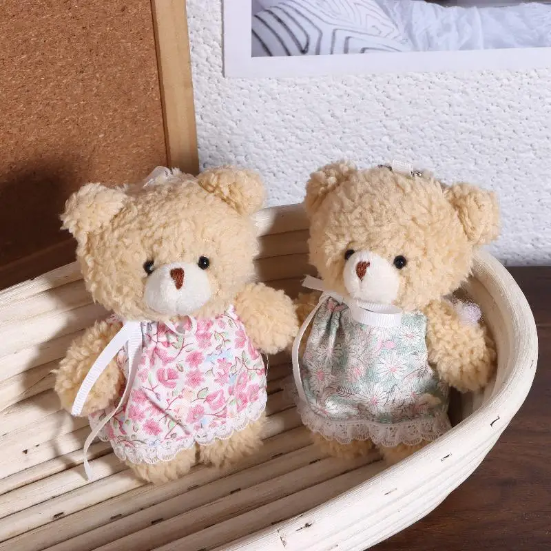 만화 꽃무늬 스커트 곰 플러시 키체인 봉제 곰인형 열쇠고리 커플 키홀더 가방 펜던트 배낭 장식 선물