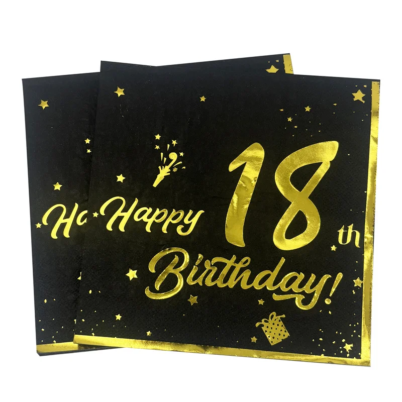 10Pcs 18 40 50 60 Years Old Black Bronzing Napkins For Adult Birthday Party Decoration Women Men 40th Anniversary Party Tissue