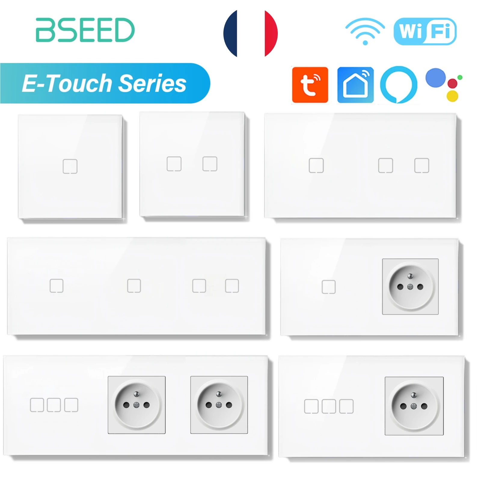 

BSEED Wifi Touch Switches 1/2/3way Wall Switch FR Socket For Stairs Tuya Smart Life Alexa App Control White Backlight For Villa