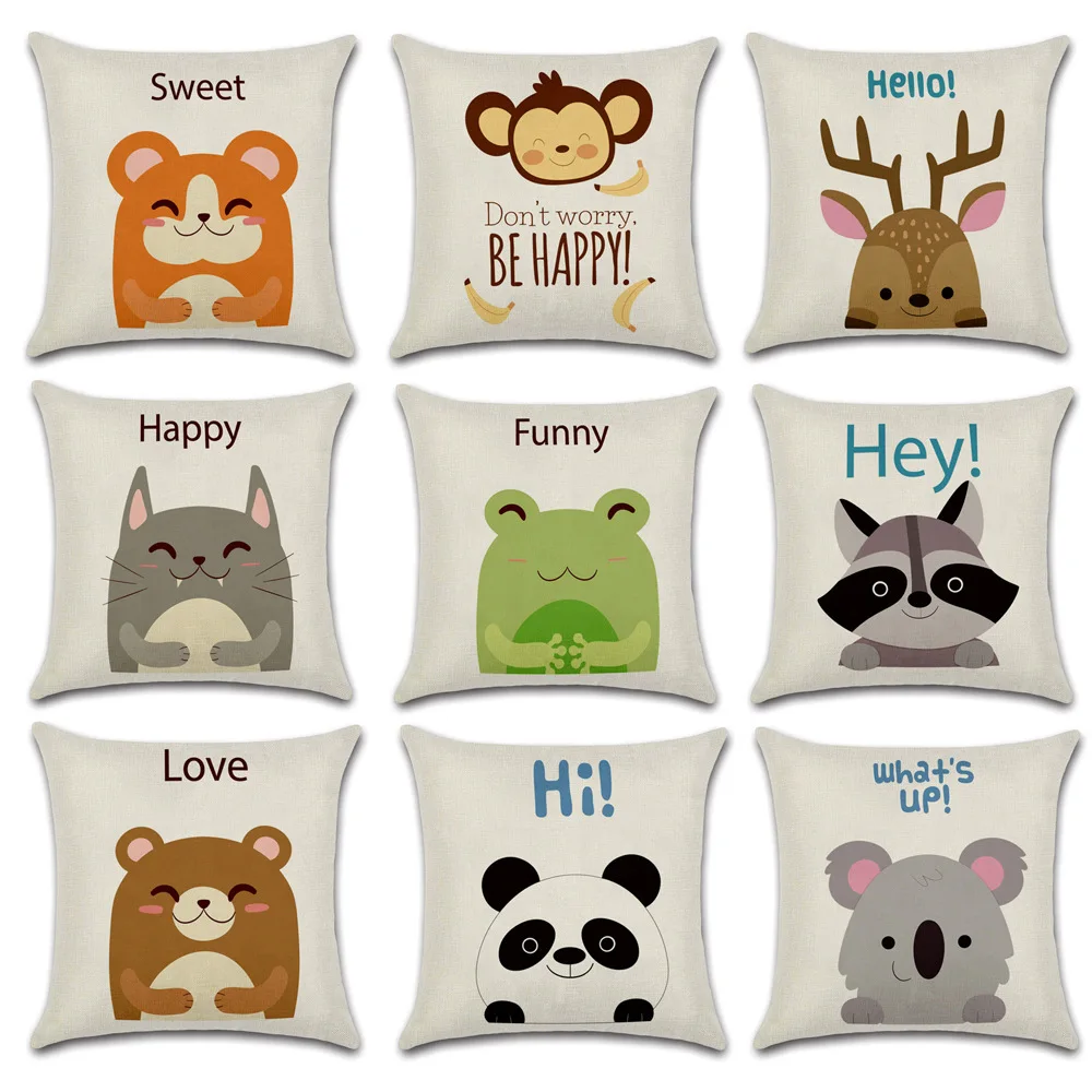 

Cute Baby Animal Pillow case Funny Hello Deer Pillow Covers Decorative Bed Sofa Living Room Pillowcases Boy Girl Kid Room 40x40