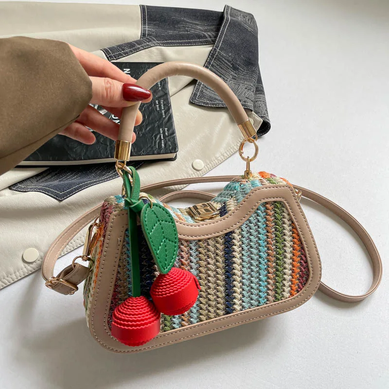 Cross-Border Grass Woven Bag 2026 New Style Handbag Design PU Material Beach Vacation Crossbody Mobile Phone Bag Casual Style