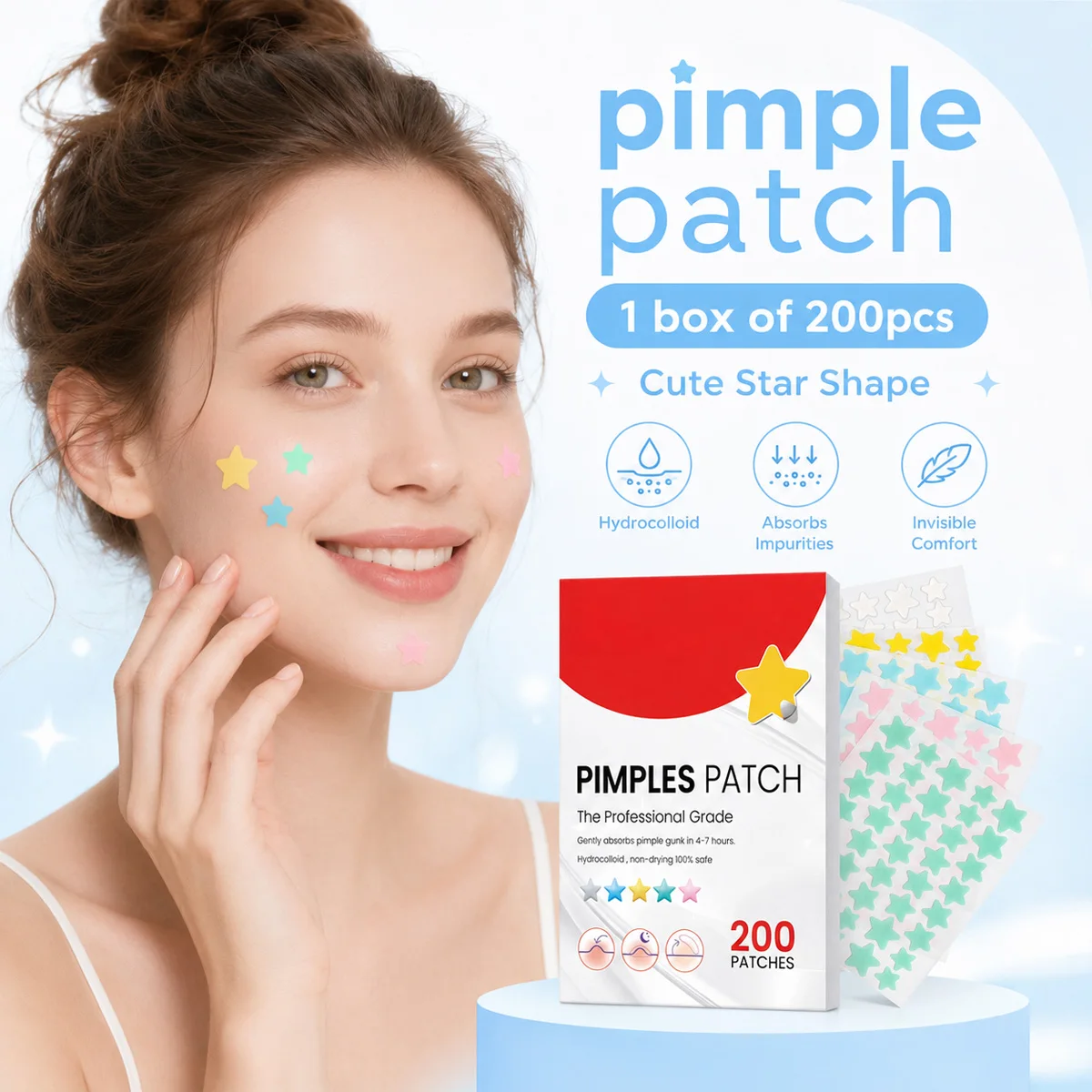 Acne Patch Water Colloid Acne Patch No Fragrance No Irritation Long-Lasting Stickiness No Residue Quick Absorption Easy To Use