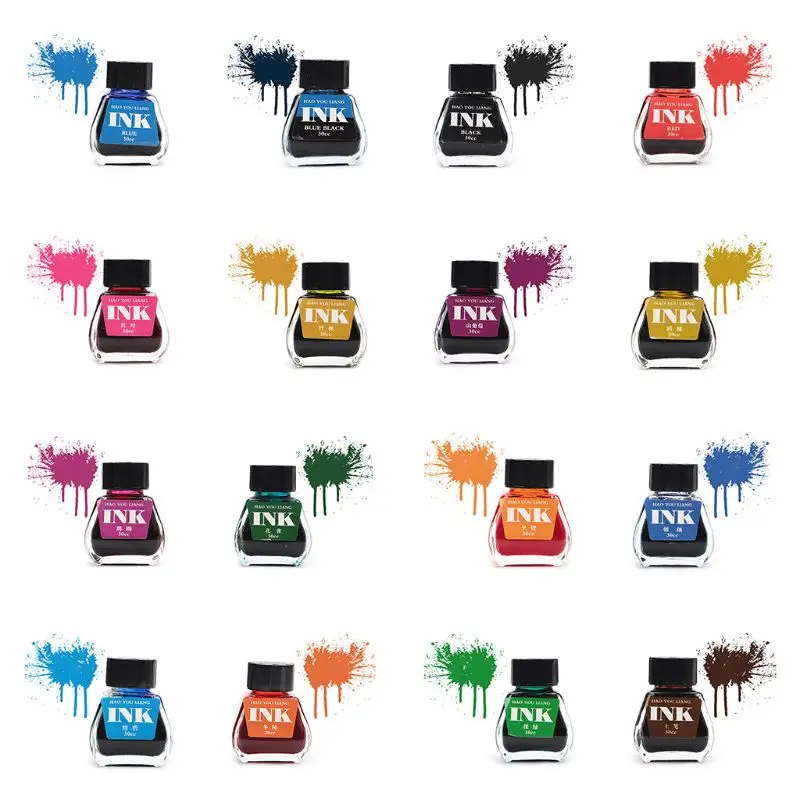 30ml Bottled Glass Smooth Writing Fountain Pen Ink Refill School Student Stationery Office Supplies 16 Colors C5AE