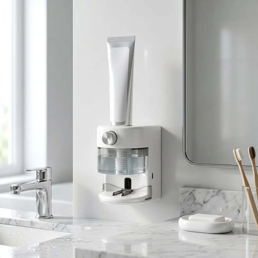 Electric Toothpaste Dispenser Wall Mount Auto Squeeze with Heat Sensing for and Adults 12x10x14cm Space Efficient Design