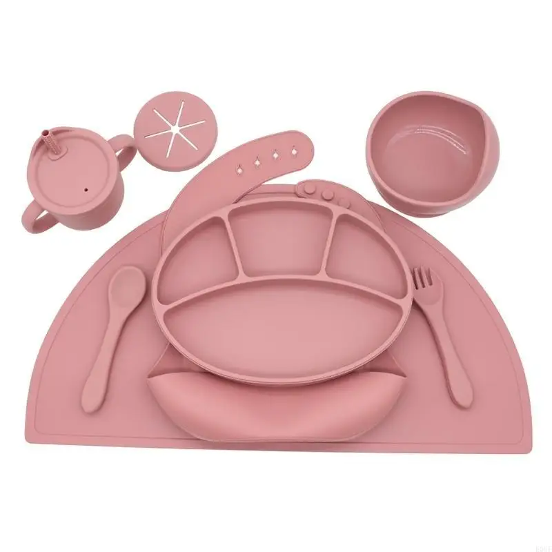 

E06F 8 Pieces Feeding Supplies Baby Dishes Sets Multifunctional Tableware Silicone Training Straw Cup Kid
