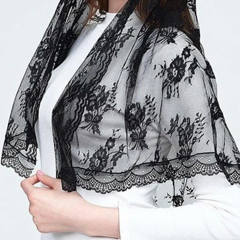 Lace Mantilla Veil Soft & Comfortable Spanish Exquisite Floral Sheer Veils Head Covering for Women/Girls Black