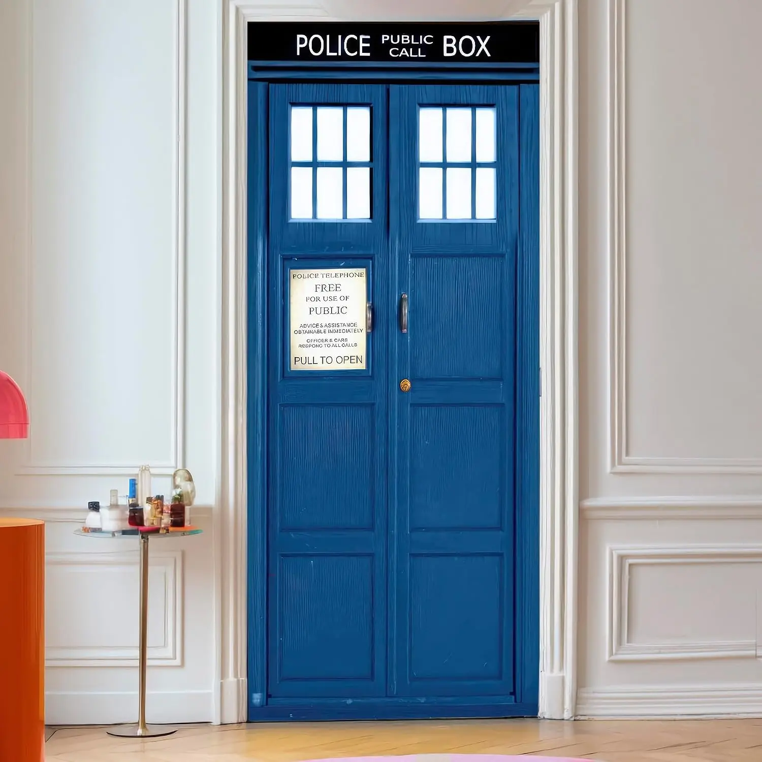 Telephone Booth Door Wallpaper – Door Sticker 78.74″ × 35.4″ Removable Vinyl with 3D Effect & Vintage Style,