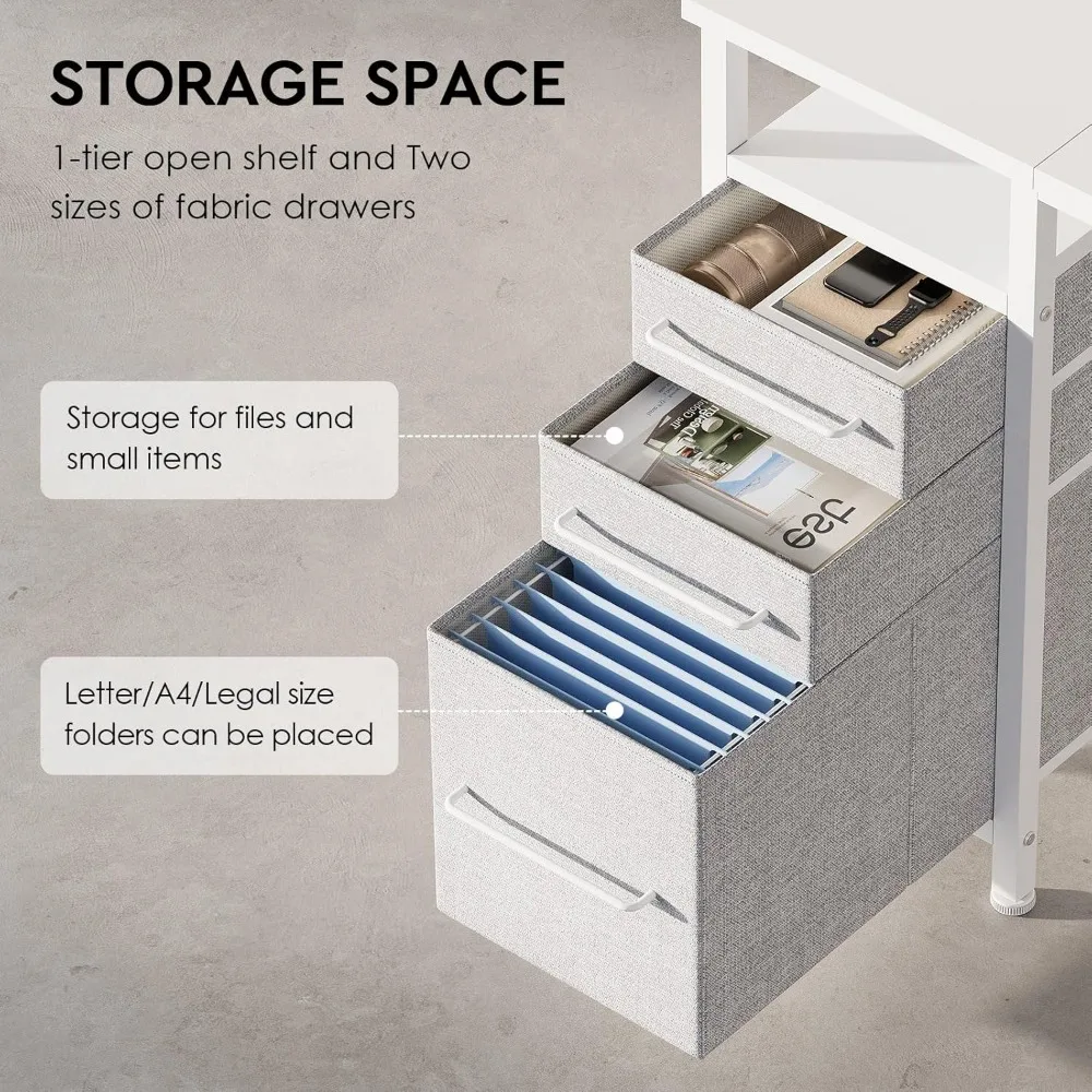 مكتب مدمج مقاس 40 بوصة مع أدراج وأرفف تخزين، مثالي لمساحات المكاتب الصغيرة ومكاتب الكتابة مع حل تخزين كافية