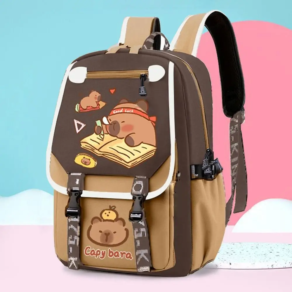 Mochila capivara com vários compartimentos, tecido oxford, grande capacidade, desenho animado, animal, bolsa escolar, à prova d'água, multifuncional