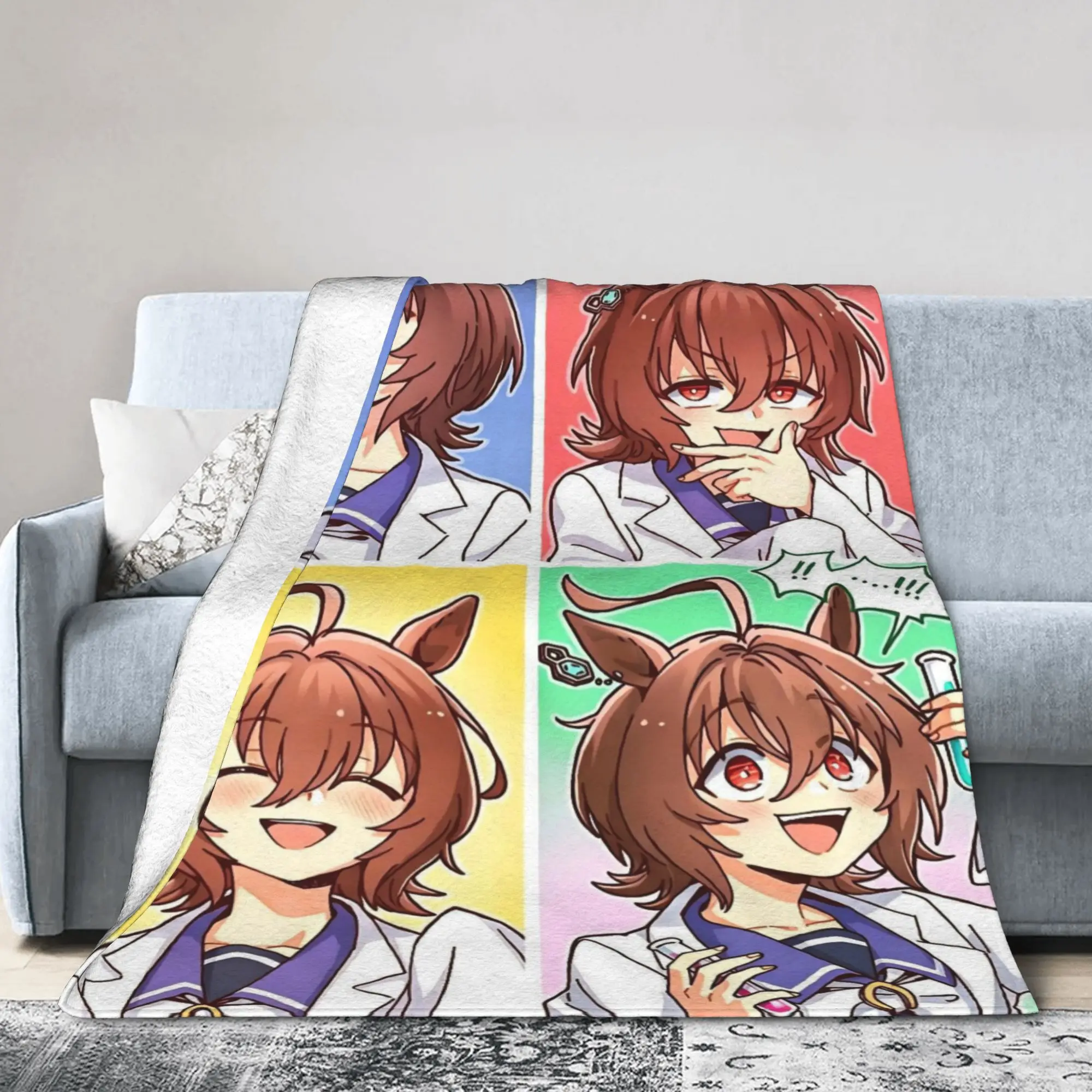 Agnes Tachyon Blanket Flannel Spring/Autumn Uma Musume Anime Multi-function Soft Throw Blankets for Bed Travel Quilt