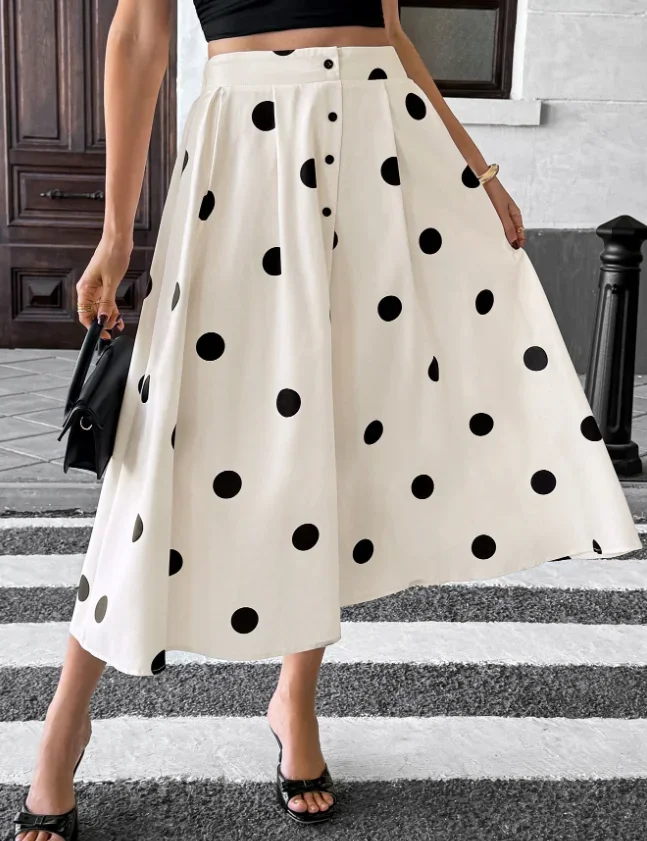 

Y2K Long Skirts for Woman High Waisted Casual Temperament Vintage Polka Dot Printed A-Line Skirt Fashion Versatile Summer Dress