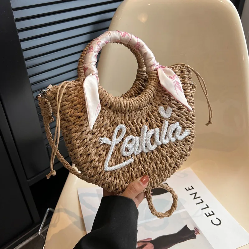 New Fashion Women Woven Bag Portable Vegetable Basket Female Bag Summer Popular Crossbody Straw Bag Purses and Handbags