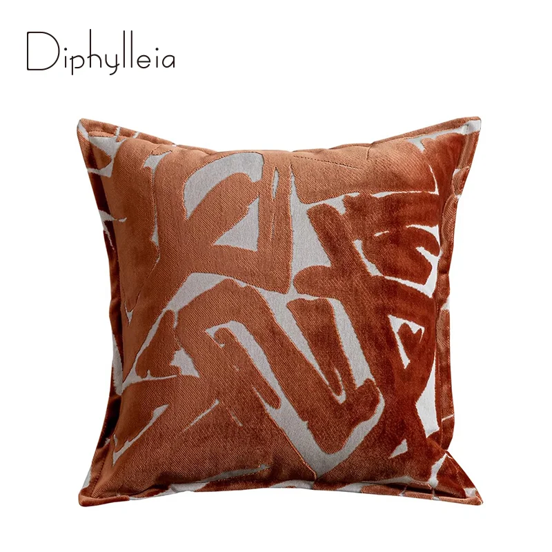Diphylleia Terracotta Geometric Abstract Design Cushion Cover Contemporary Orange Cut Velvet Pillow Case 45x45cm Chic Home Decor