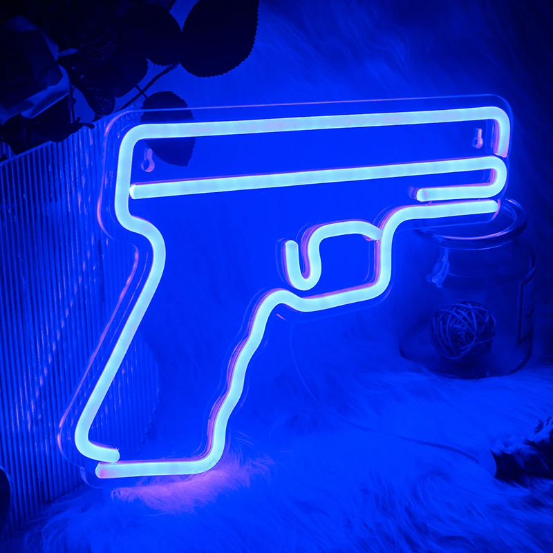 Pistol Shaped Neon Led Sign Super Cool Gun Gamer Room Decoration For Party Bar Club USB Powered Lamp With Switch Nice Gift Item