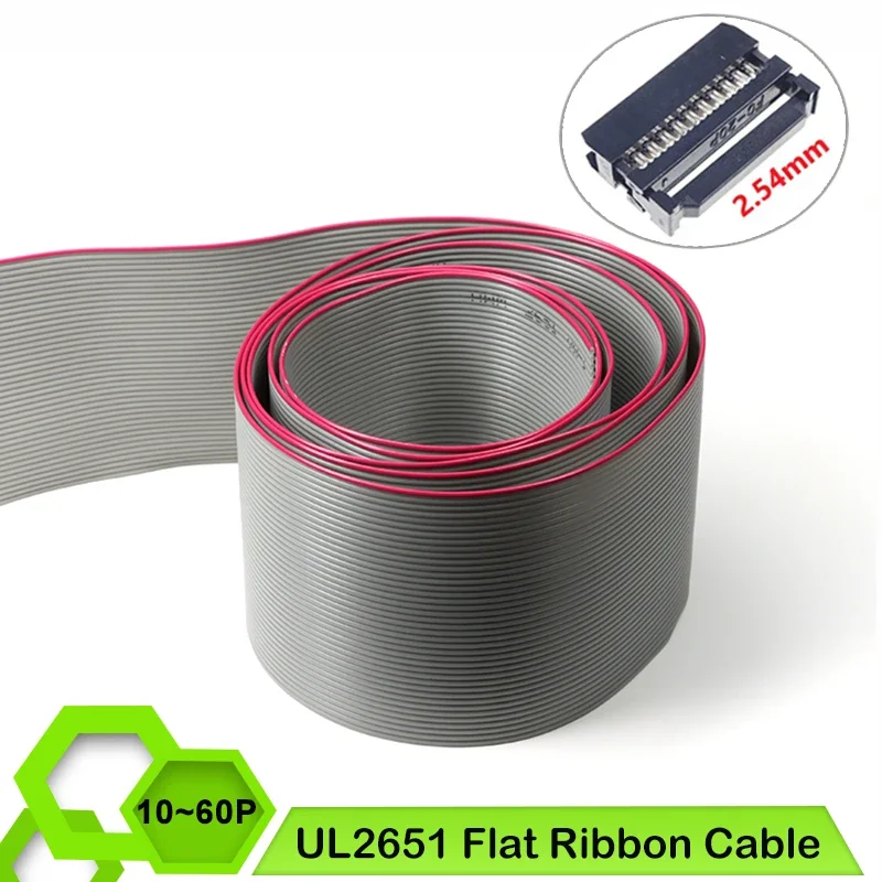 1~10m UL2651 Gray Flat Ribbon Cable 28AWG Wire 10 14 16 20 26 30 34 40 50 60pins 300V Data Cable for 2.54mm IDC Connector