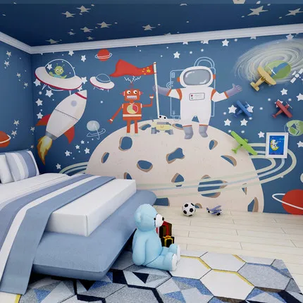 Customized products 8d mural children's room wallpaper decoration bedroom boy girl cartoon star sky background wall Space Moon
