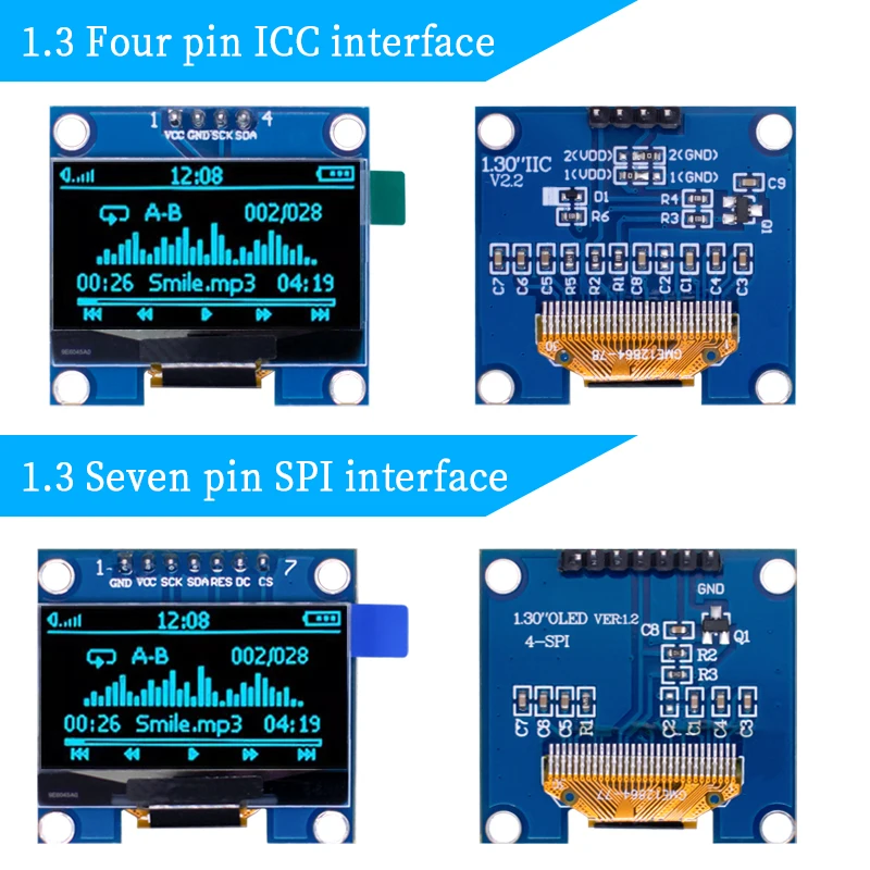 Imagem -03 - Tela de Exibição do Módulo Oled Led Lcd Branco Azul 128x64 Spi Iic I2c Sh1106 4pin 7pin 128x64 128x64 Placa Desencapada