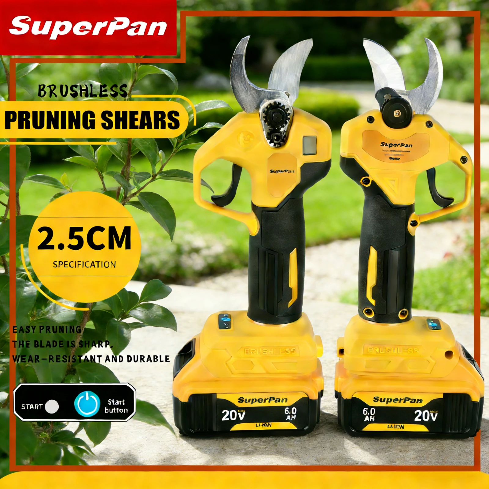 

SuperPan Battery Pruning Shears herramientas 4-Speed Adjustment, SK5 Steel for Tree Flower Pruning for dewalt 20V battery pin