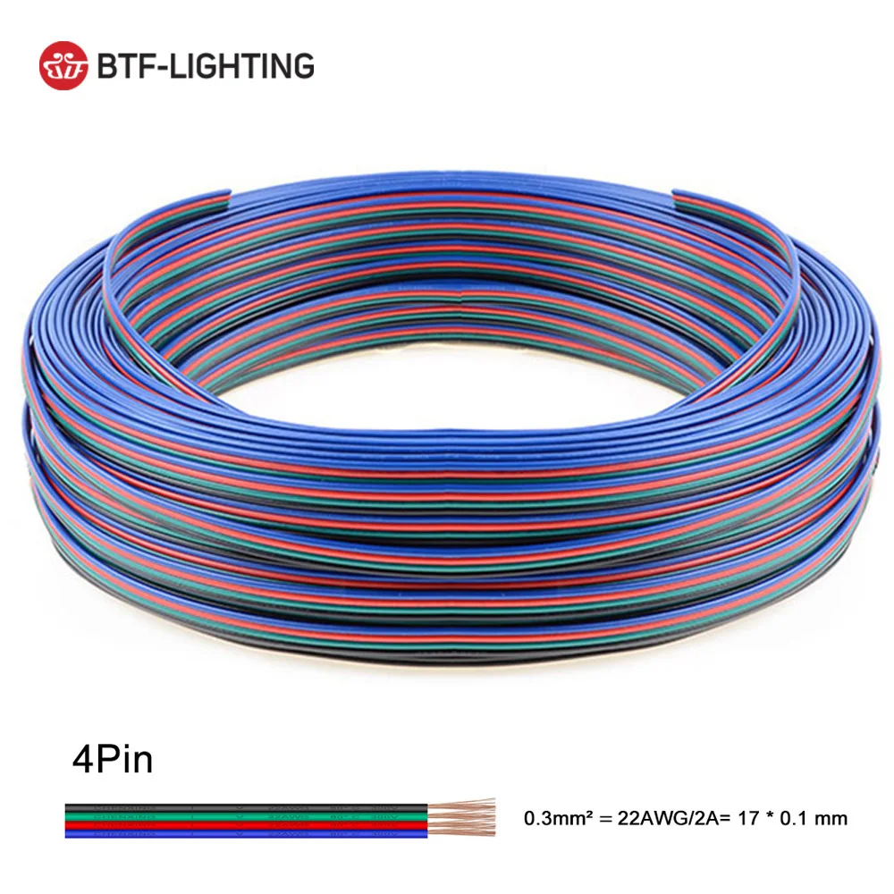 10 Meters 22 AWG Electric Wires Flexible LED Power Cables WS2812B WS2815 5050 RGBW RGBCCT Strip Lights Extension Wire Connector