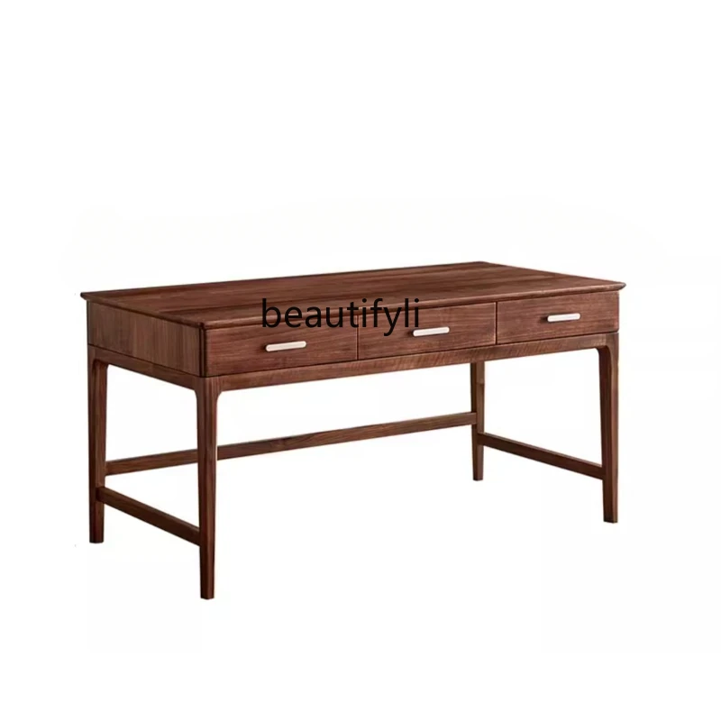 

North America Black Walnut Wooden Desk Nordic Solid Wood Desk Home Rectangular Desk