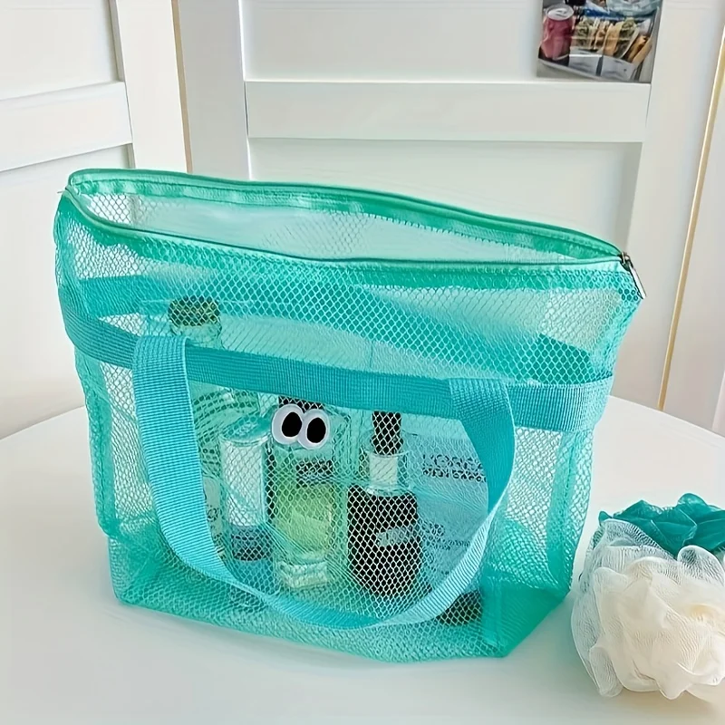 Mehrfarbige Strandnetztasche mit großen Ösen, niedliche multifunktionale Strandtasche, kleine Urlaubstasche – Detail 8