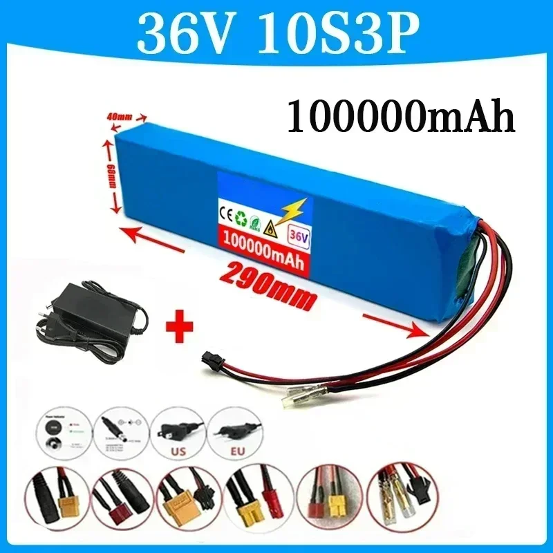 36V 100000mAh 18650 Rechargeable Lithium Battery Pack 10S3P Power Modified Bicycle Scooter Electric Vehicle with BMS+charger