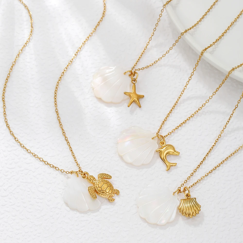 

NADEEM Ocean Stainless Steel Turtle Shell Pendant Necklace for Women Boho Hanging Starfish Link Chain Necklace Party Gift Bijoux