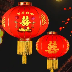38cm Chinese Style Red Lantern Flocking Cloth Home Decor Hanging Lanterns For New Year Spring Festival Wedding Street Pendants