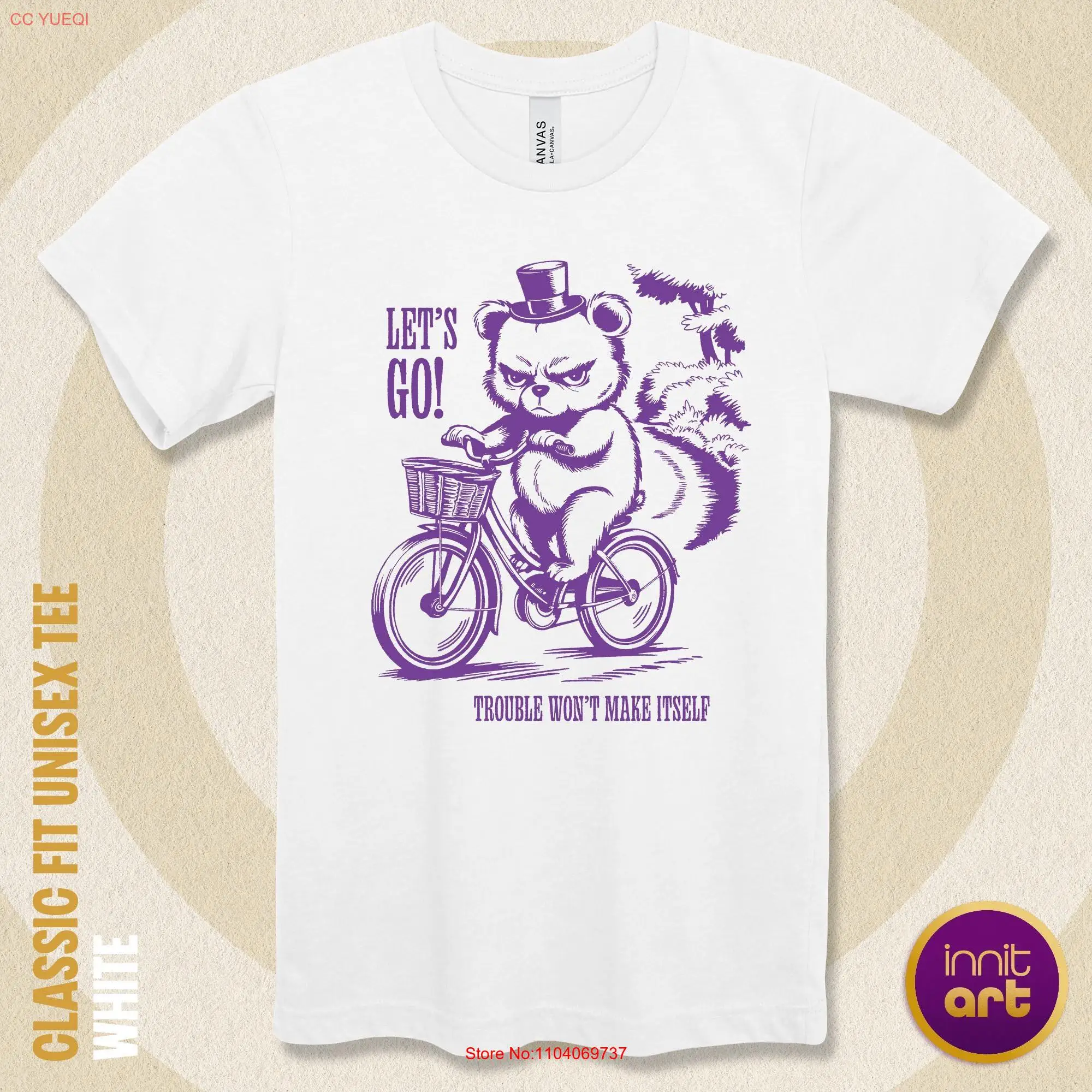 Camiseta divertida con diseño de oso en una bicicleta, vamos problemas, no hacer nada para amantes de las bicicletas de animales, mangas largas o cortas