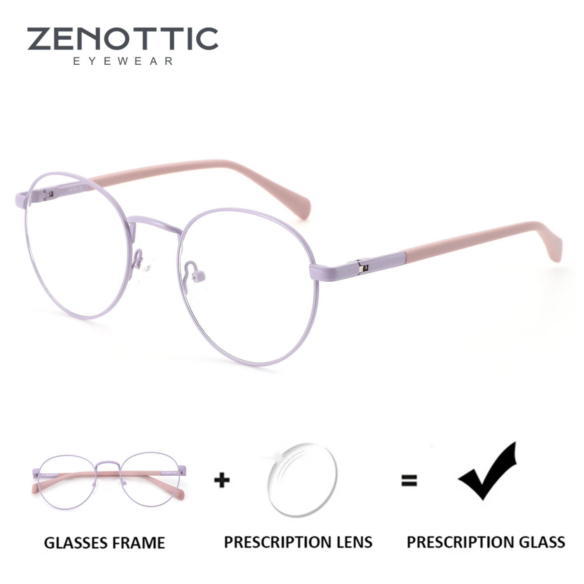 

ZENOTTIC (S Size) Modish Round Metal&Acetate Custom Prescription Glasses Progressive Eyeglasses Myopia Optical Lenses