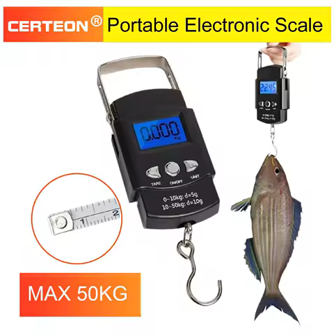 Handheld Hanging Scale 50kg Portable Digital Hook Scale Battery Powered ABS Plastic LCD Backlight Travel Luggage Courier Use